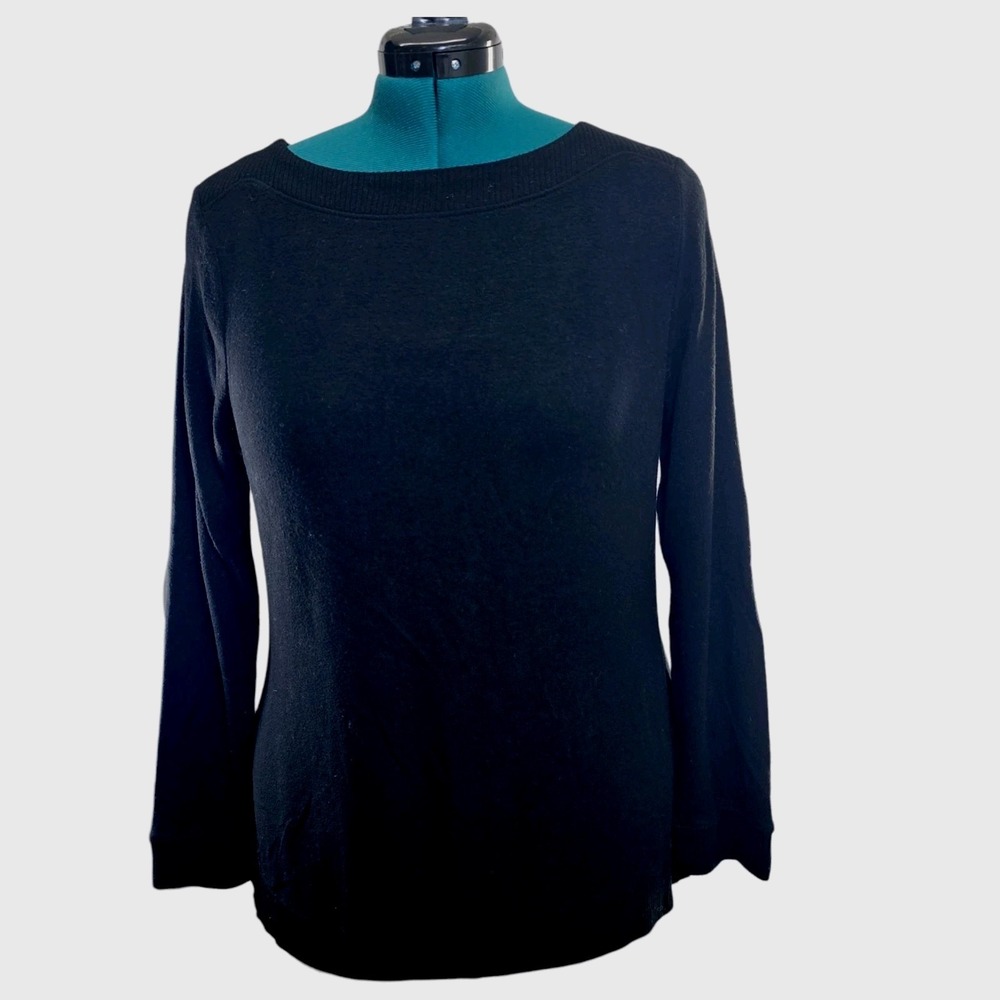 Weekends by Chico's Black Pullover Sweater Women's Long Sleeve Size 1 Med